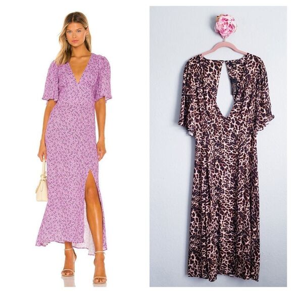 AFRM X Revolve Zelda Leopard Print Slit Dress - Picture 1 of 12